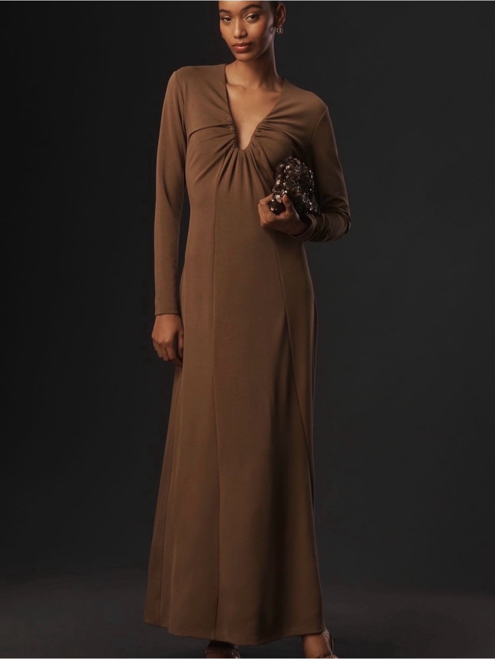 Dolan Left Coast Long-Sleeve Plunge Knit Maxi Dress Small - Picture 4 of 8